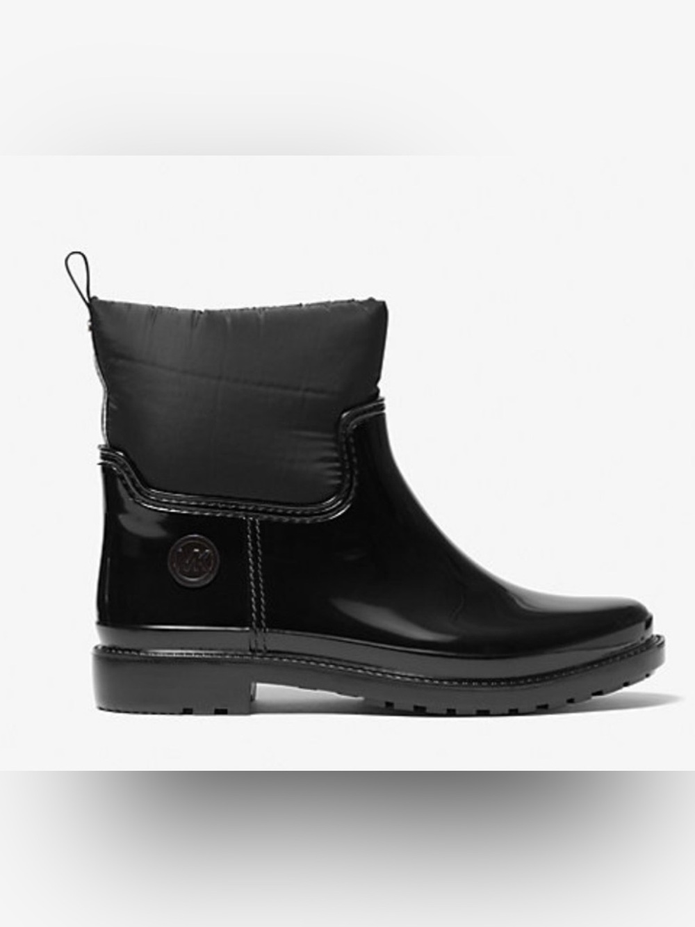 NEW MICHAEL KORS BLACK BLAKELY LOGO TAPE PVC NYLON RAIN ANKLE BOOTIE BOOTS SZ 10
